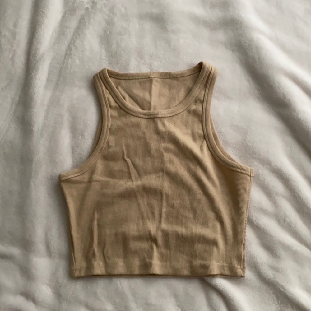 Tan cropped halter neck top